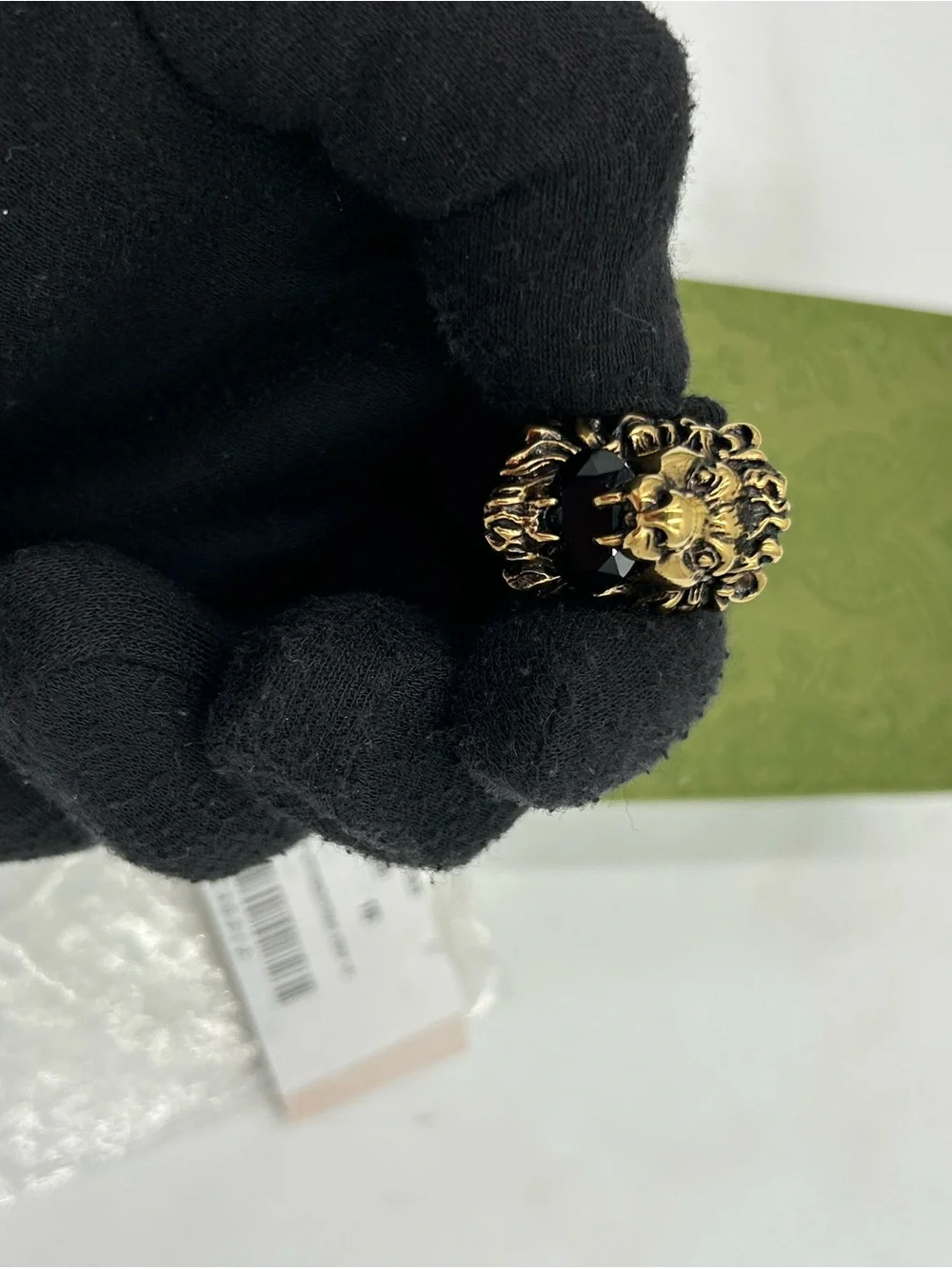 Unisex Gucci Lion Head Ring in Antique Gold finish size 5, made in Italy